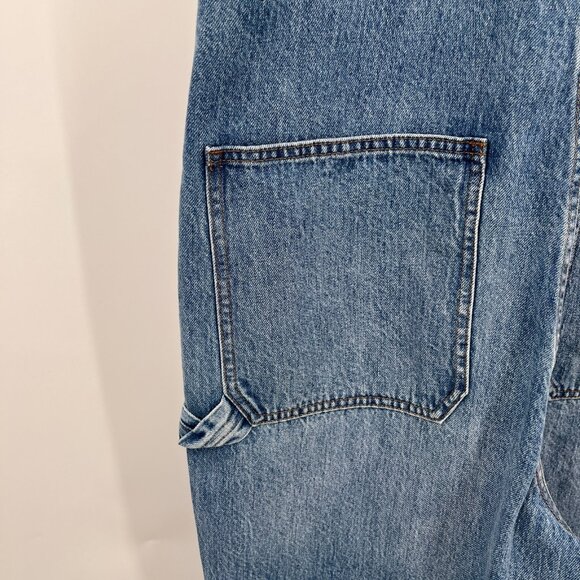 Madewell Overalls Size L Oversized Carpenter Wide Leg Blue Denim Cotton Utility - Picture 10 of 16